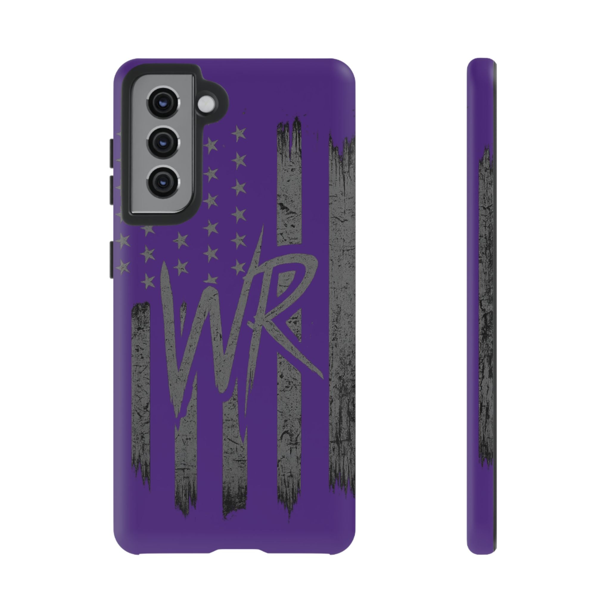 Purple 'WR' flag phone case by Printify, featuring a durable design and vibrant colors for added style and protection.