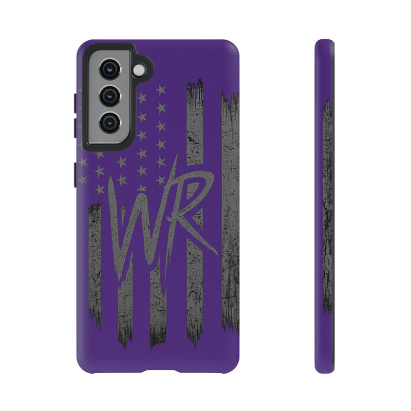 Purple 'WR' flag phone case by Printify, featuring a durable design and vibrant colors for added style and protection.