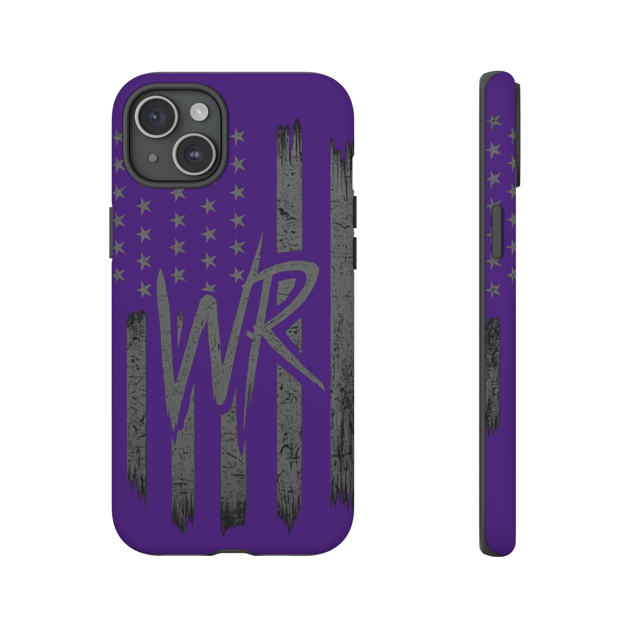 Purple 'WR' flag tough phone case by Printify, featuring a durable design with vibrant colors and precise cutouts.