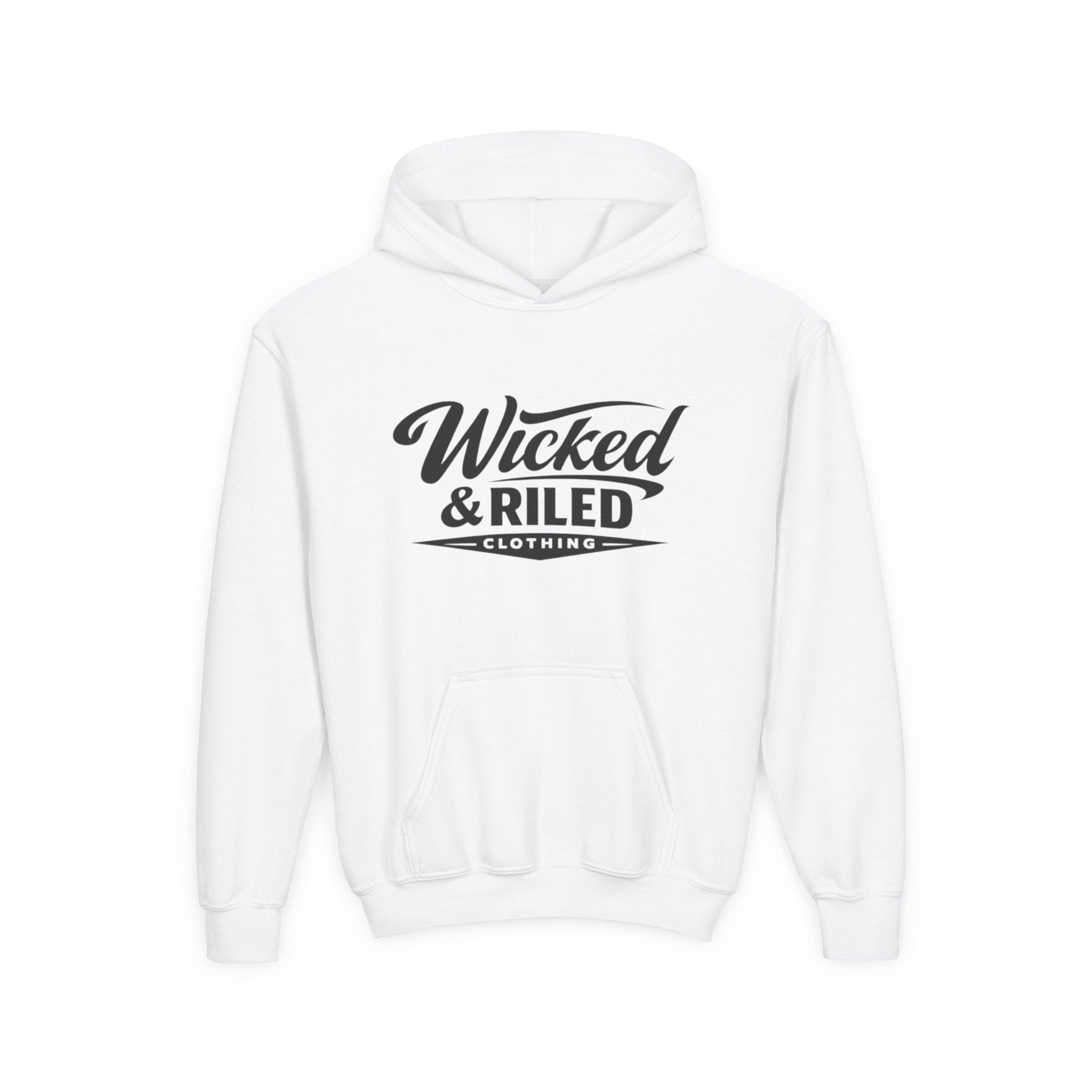 Youth Hoodie Distressed American Flag with 'WR' Front & 'Fear Face Everything And Rise' Motivational Back - Wicked & Riled Clothing