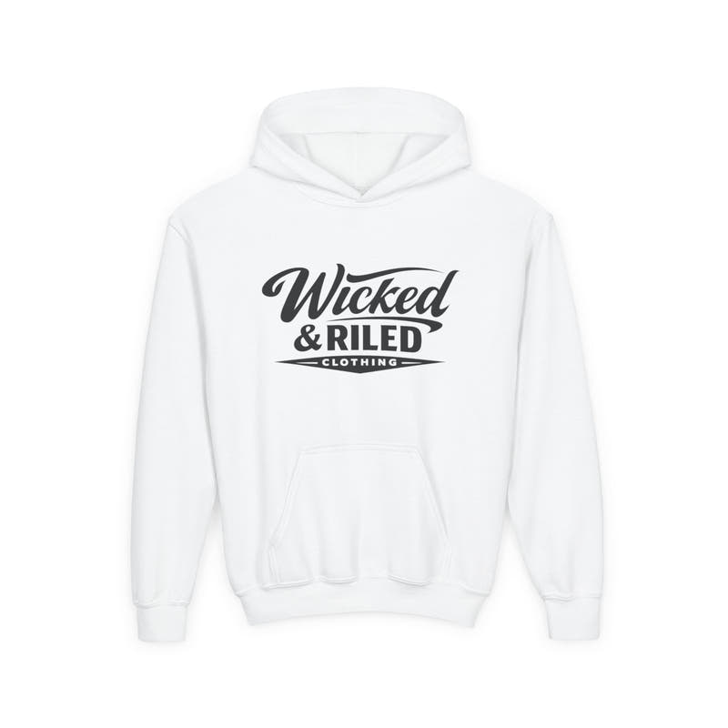 Youth Hoodie Distressed American Flag with 'WR' Front & 'Fear Face Everything And Rise' Motivational Back - Wicked & Riled Clothing