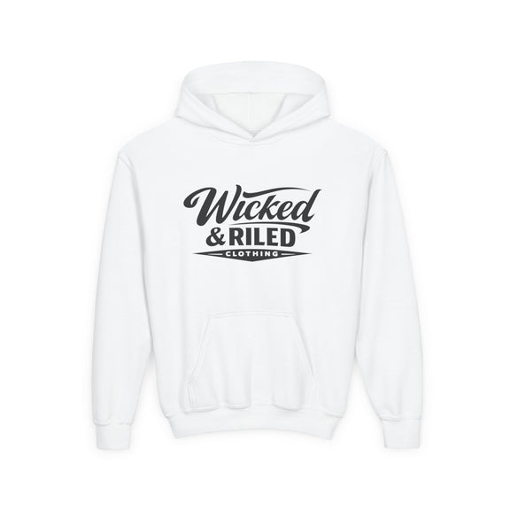 Youth Hoodie Distressed American Flag with 'WR' Front & 'Fear Face Everything And Rise' Motivational Back - Wicked & Riled Clothing