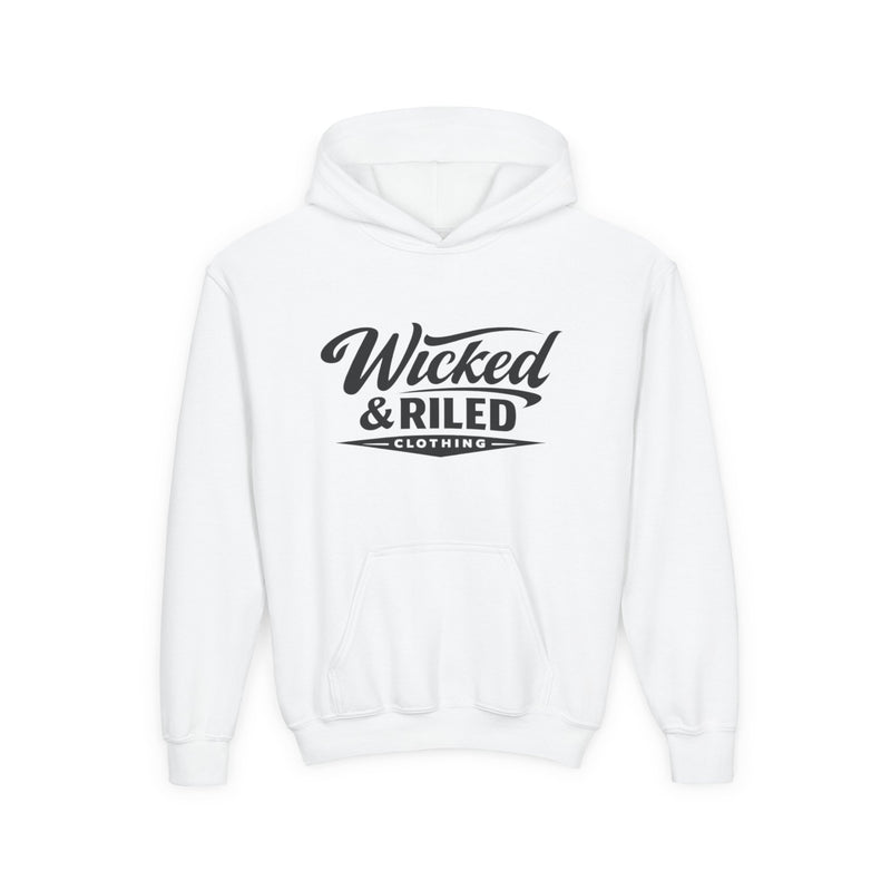 Youth Hoodie Distressed American Flag with 'WR' Front & 'Fear Face Everything And Rise' Motivational Back - Wicked & Riled Clothing