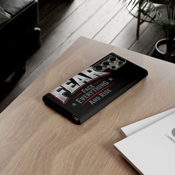 Fear Face Everything and Rise phone case by Printify featuring a motivational design on a sleek protective case.