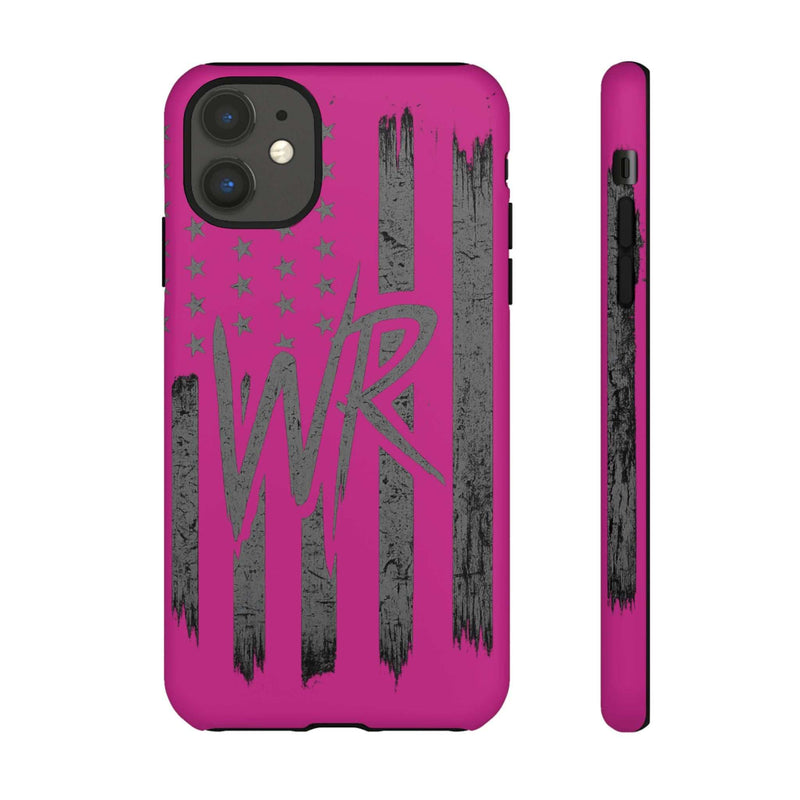 Pink 'WR' Flag Tough Phone Case by Printify featuring a durable design and vibrant flag pattern.