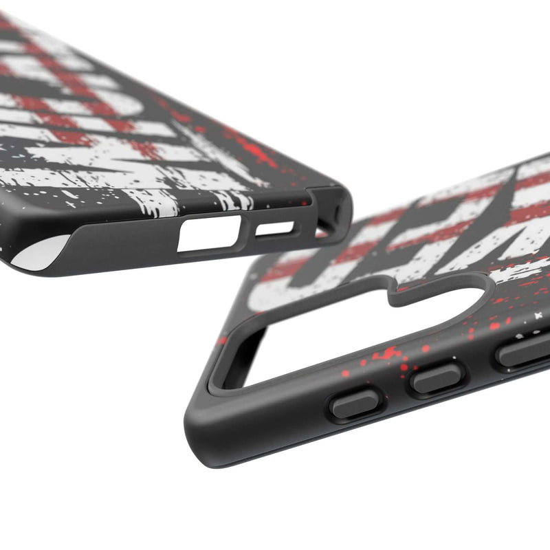 Distressed American flag phone case with "VETERAN" graphic by Printify, showcasing rugged patriotic design and protection.