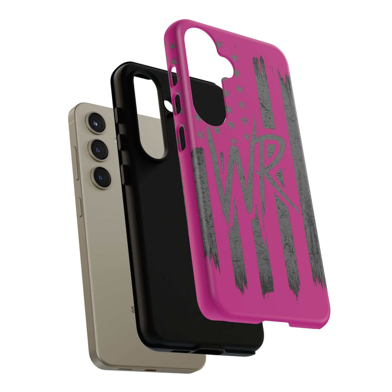Pink 'WR' Flag Tough Phone Case by Printify, featuring a durable design with a vibrant flag pattern.