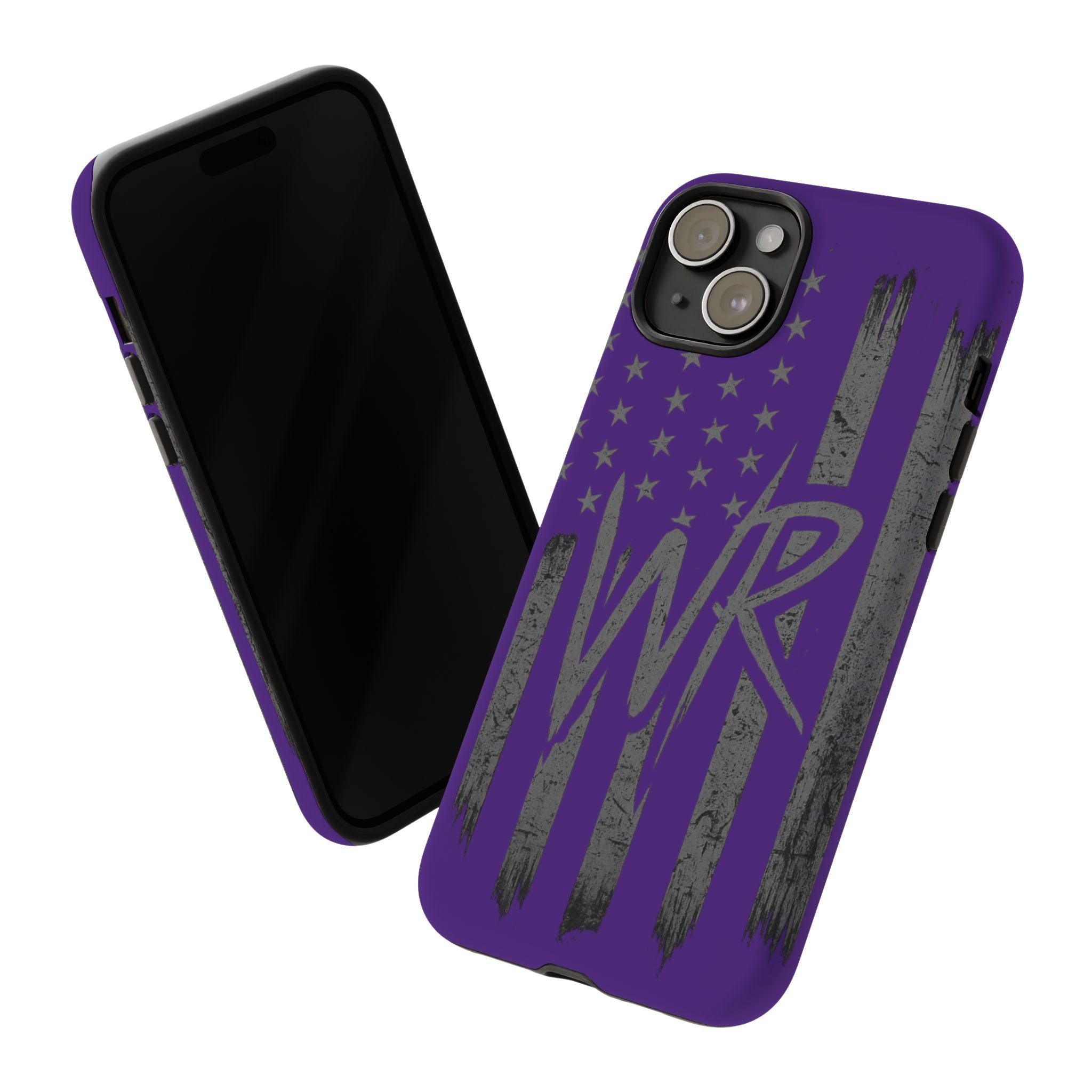 Purple 'WR' flag tough phone case by Printify, showcasing durable design and vibrant colors for enhanced protection.
