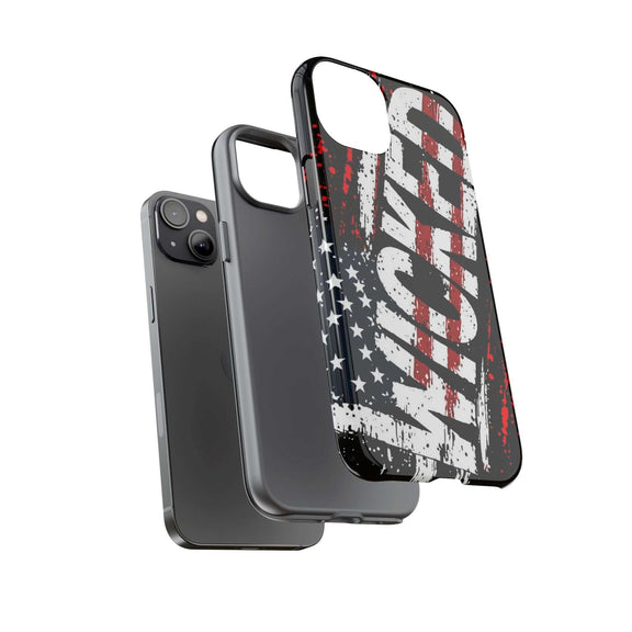 Distressed American flag phone case with "VETERAN" graphic by Printify, showcasing rugged patriotic design.