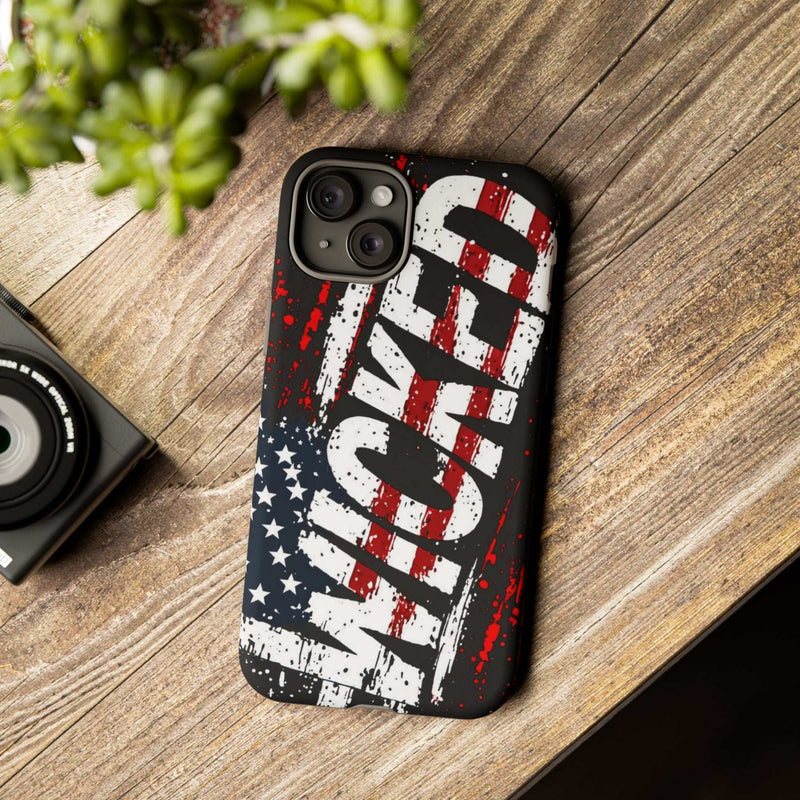 Distressed American flag phone case featuring "VETERAN" graphic by Printify, showing rugged protective design.