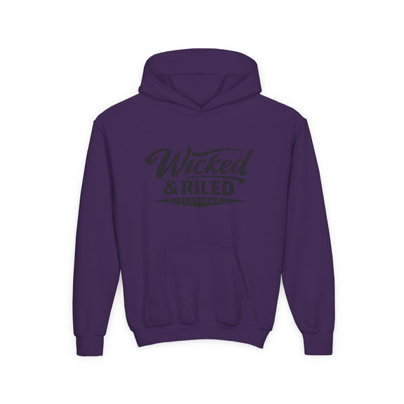 Youth Hoodie Distressed American Flag with 'WR' Front & 'Fear Face Everything And Rise' Motivational Back - Wicked & Riled Clothing