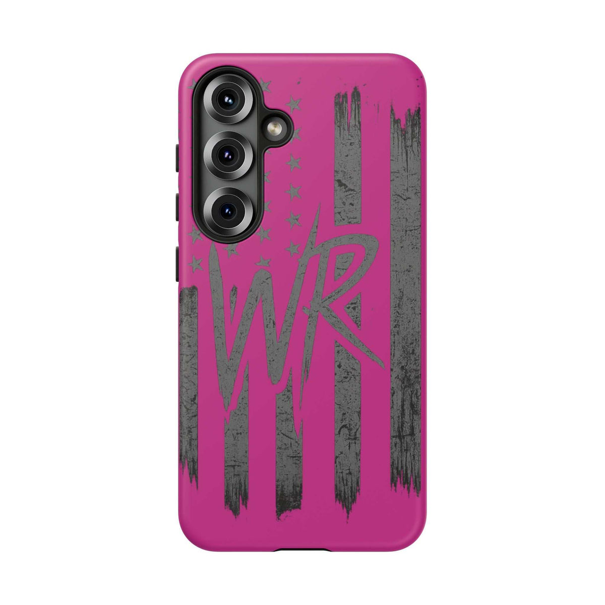 Pink 'WR' Flag Tough Phone Case by Printify, featuring a durable design and vibrant flag pattern for smartphone protection.