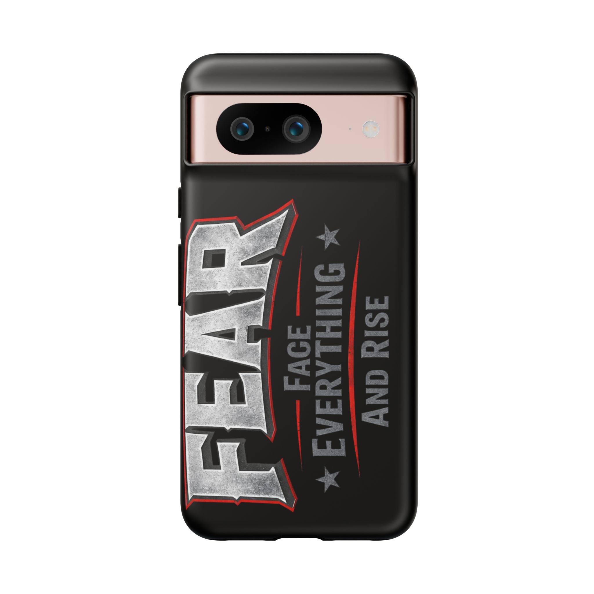 Fear face everything and rise phone case by Printify featuring a bold design on a sleek phone case.