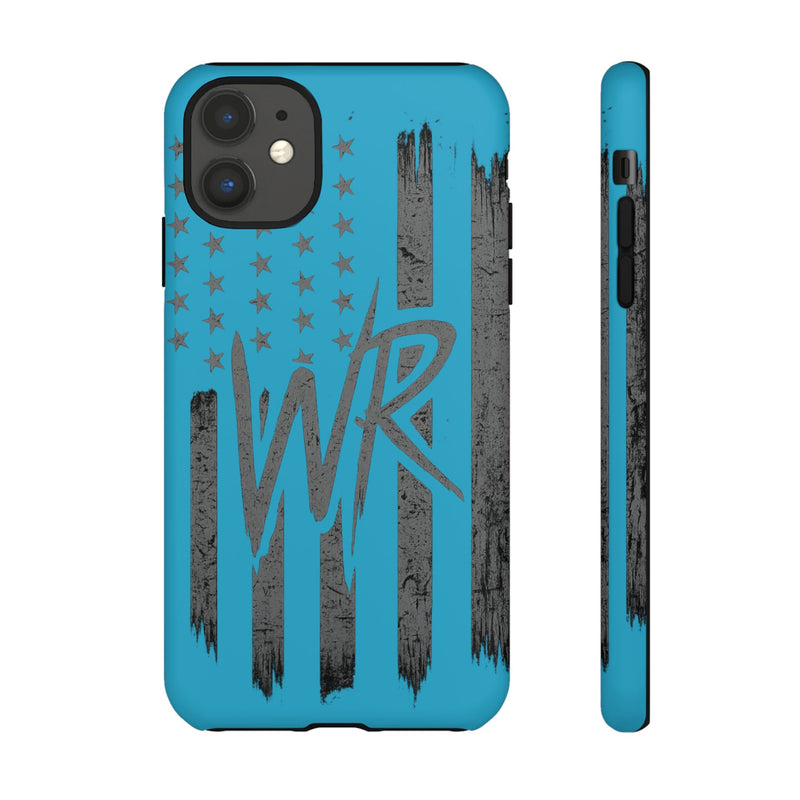 Patriotic blue 'WR' flag tough phone case by Printify, featuring a durable design with a vibrant flag pattern.