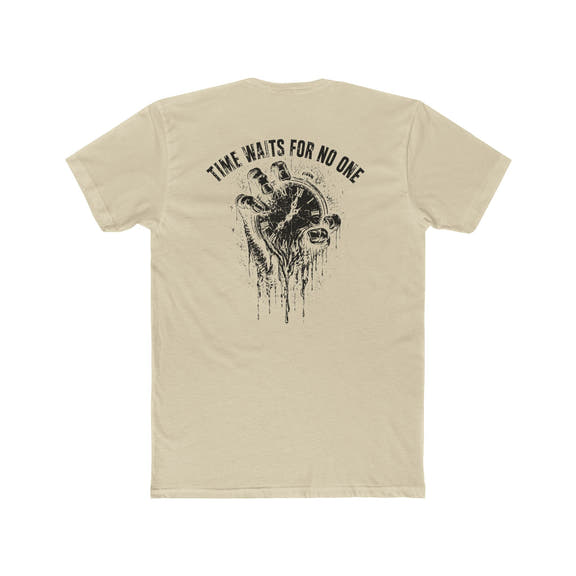 Time Waits For No One Tee — Skull & Clock Graphic Cotton T‑Shirt