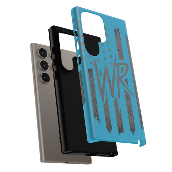 Patriotic blue 'WR' flag tough phone case by Printify, showcasing durable design and vibrant flag graphics.