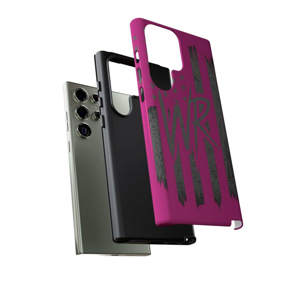 Pink 'WR' Flag Tough Phone Case by Printify featuring durable design and vibrant flag pattern for protection and style.