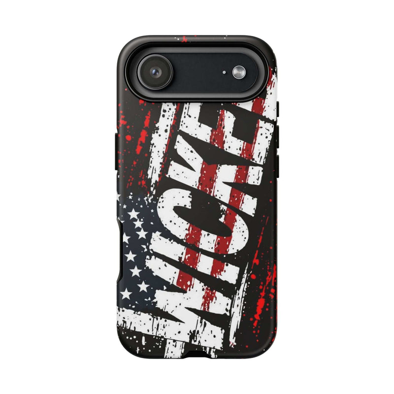 Distressed American flag phone case with "VETERAN" graphic by Printify, showcasing rugged patriotic design.