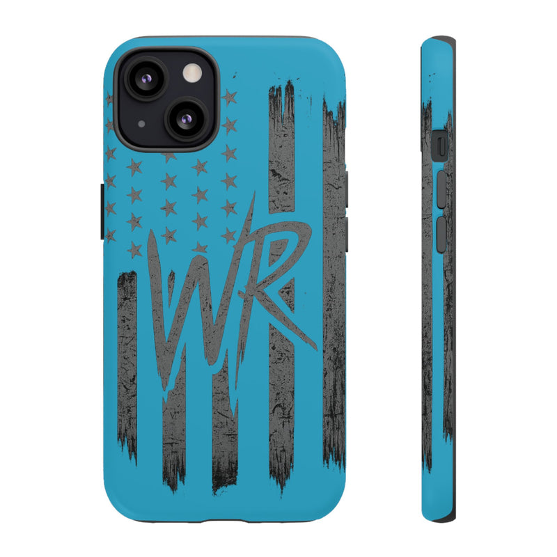 Patriotic blue 'WR' flag tough phone case by Printify, showcasing a durable design with vibrant flag graphics.