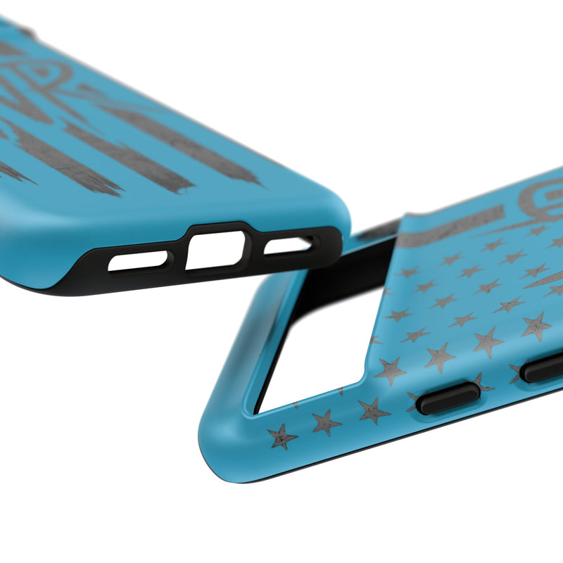 Patriotic blue 'WR' flag tough phone case by Printify with durable design and vibrant flag graphics.