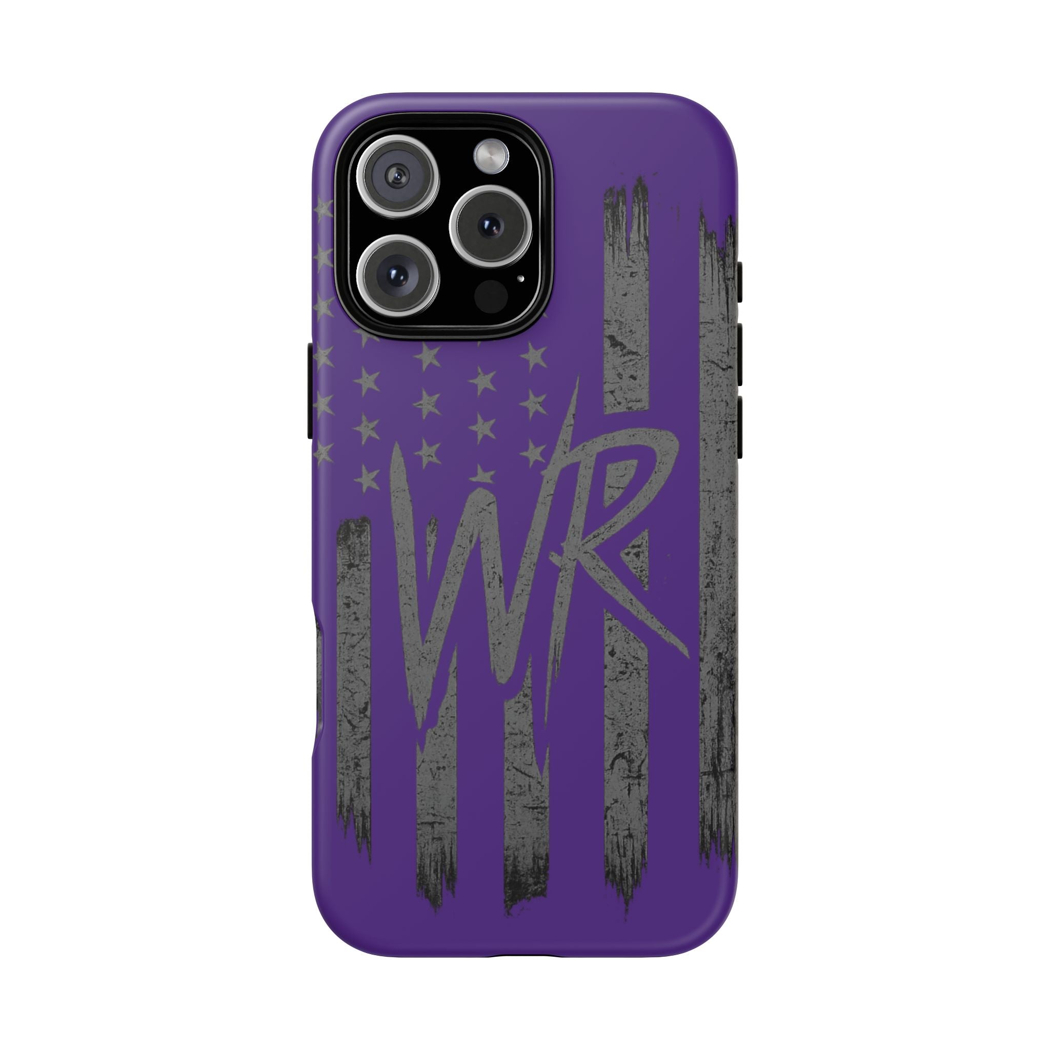 Purple 'WR' flag tough phone case by Printify, featuring a durable design with vibrant colors and precise cutouts.