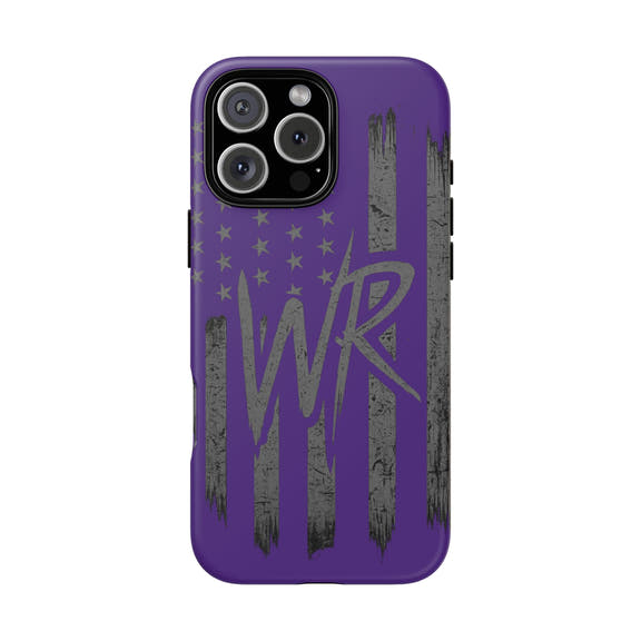 Purple 'WR' flag tough phone case by Printify, featuring a durable design with vibrant colors and precise cutouts.
