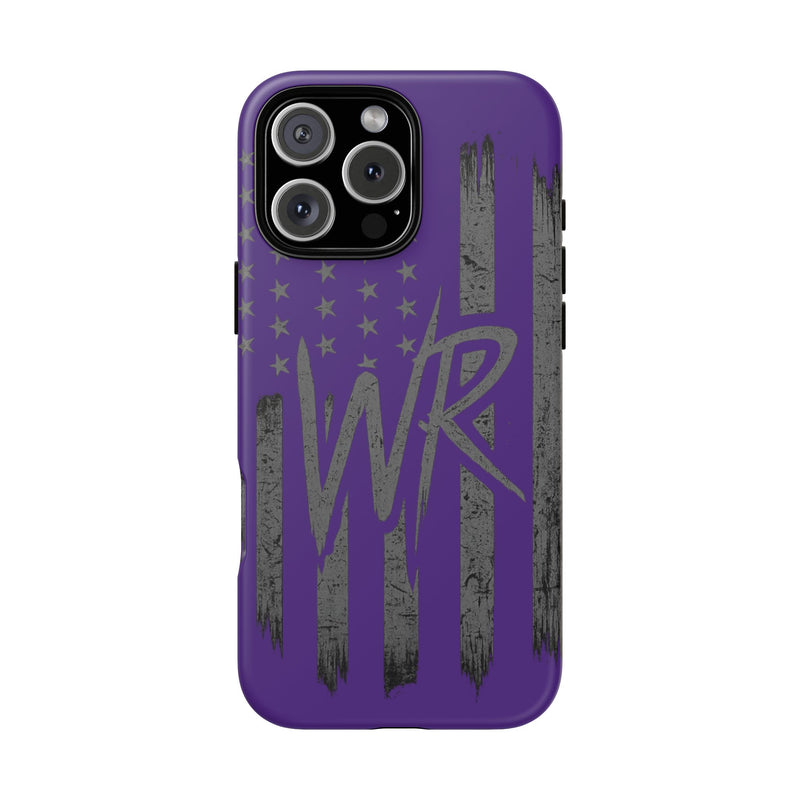 Purple 'WR' flag tough phone case by Printify, featuring a durable design with vibrant colors and precise cutouts.
