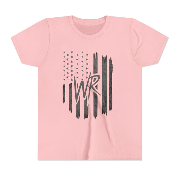 Youth Tee  Distressed American Flag with WR Monogram - Wicked & Riled Clothing