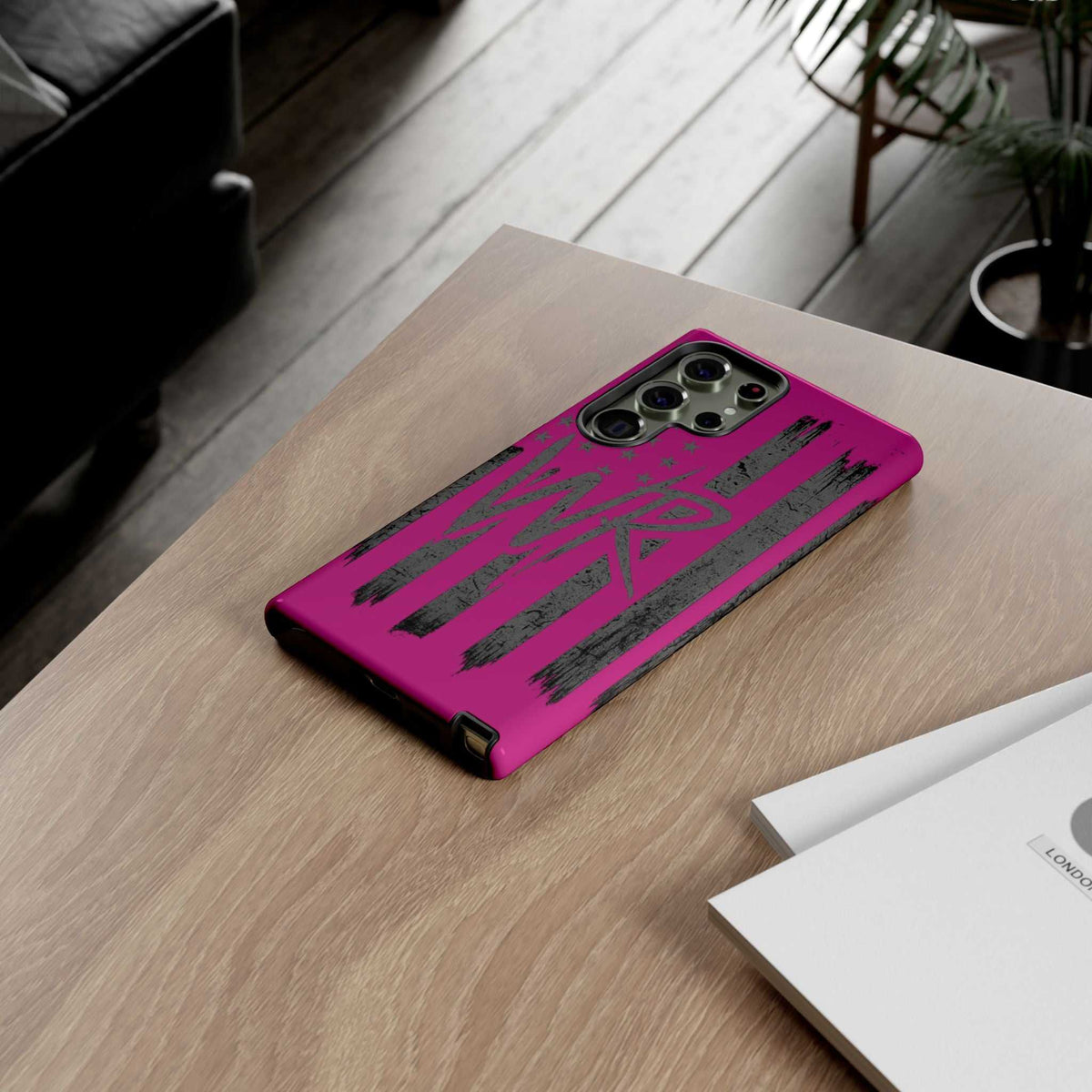Pink 'WR' Flag Tough Phone Case by Printify, featuring a durable design and vibrant flag graphics.