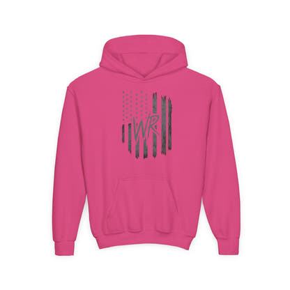 Youth Hoodie Distressed American Flag with Initials 'WR' - Wicked & Riled Clothing