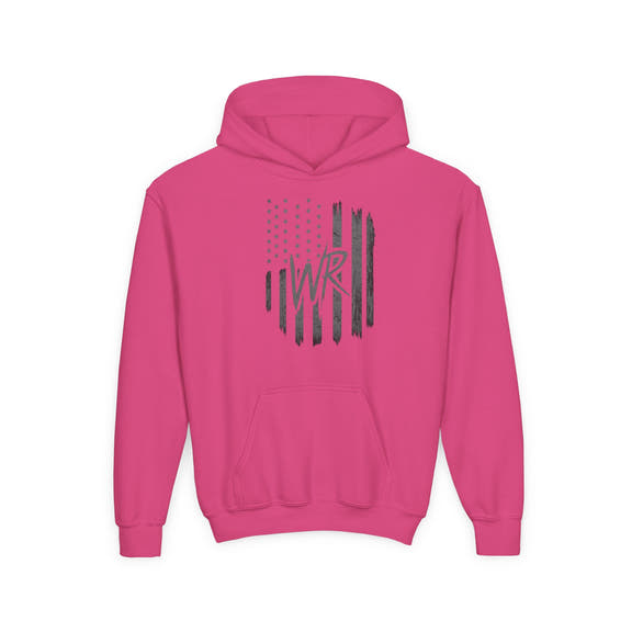 Youth Hoodie Distressed American Flag with Initials 'WR' - Wicked & Riled Clothing