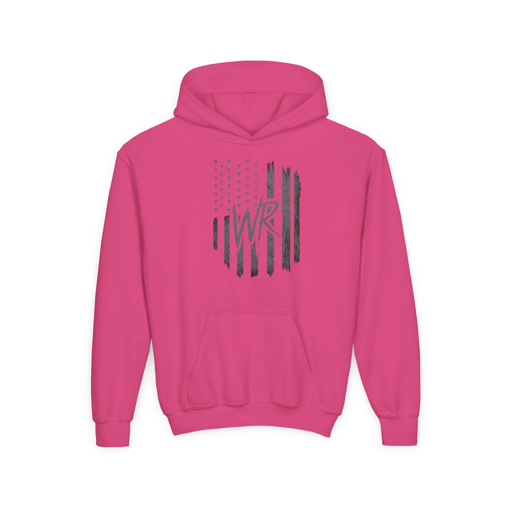 Youth Hoodie Distressed American Flag with Initials 'WR'