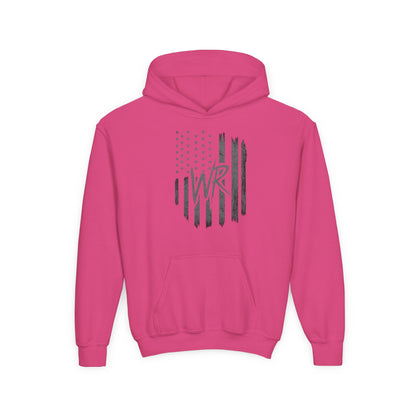 Youth Hoodie Distressed American Flag with Initials 'WR' - Wicked & Riled Clothing