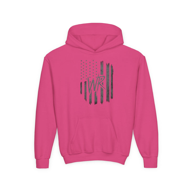 Youth Hoodie Distressed American Flag with Initials 'WR' - Wicked & Riled Clothing
