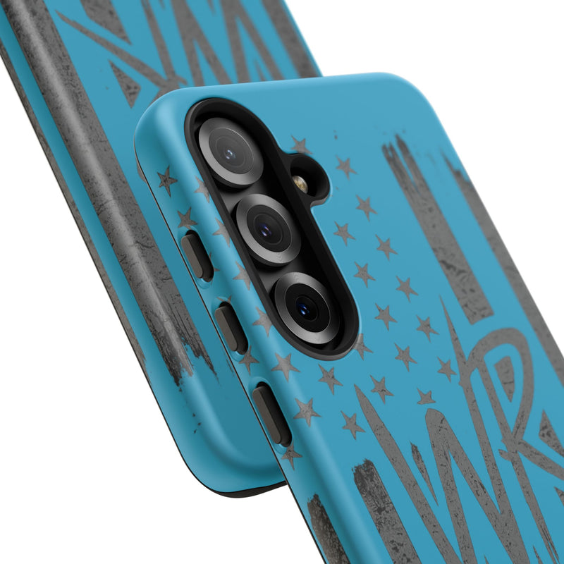 Patriotic blue 'WR' flag tough phone case by Printify, showcasing a bold flag design and durable exterior.