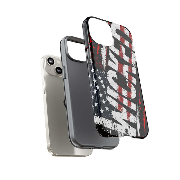 Distressed American flag phone case with "VETERAN" graphic by Printify, showcasing rugged patriotic design and protection.