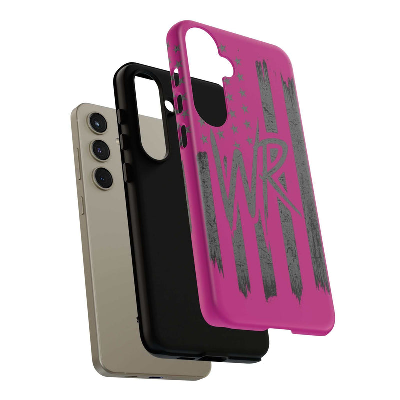 Pink 'WR' Flag Tough Phone Case by Printify, featuring a durable design with a vibrant flag graphic.