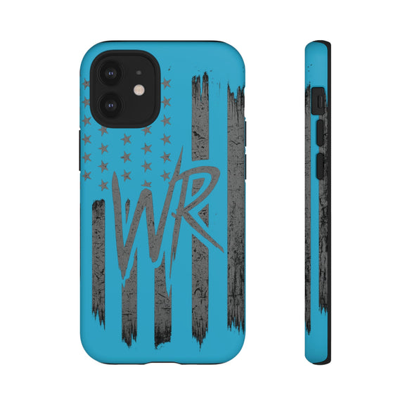 Patriotic blue 'WR' flag tough phone case by Printify, showcasing a durable design with vibrant colors and a strong grip.