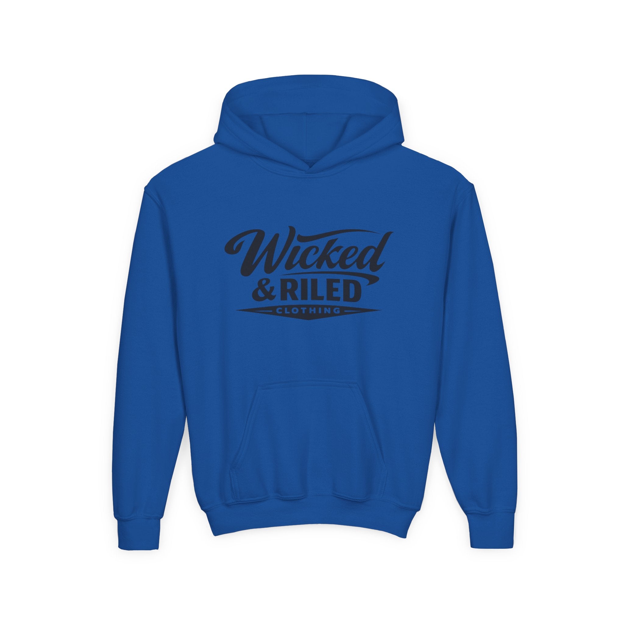 Youth Hoodie Distressed American Flag with 'WR' Front & 'Fear Face Everything And Rise' Motivational Back - Wicked & Riled Clothing