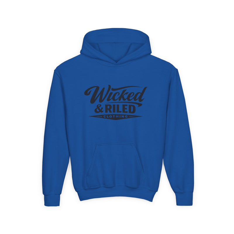 Youth Hoodie Distressed American Flag with 'WR' Front & 'Fear Face Everything And Rise' Motivational Back - Wicked & Riled Clothing