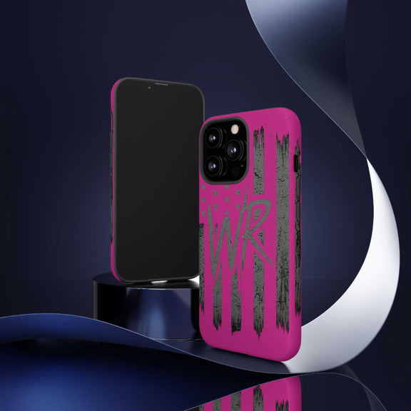 Pink 'WR' Flag Tough Phone Case by Printify, featuring a durable design with a vibrant flag pattern on a sleek surface.