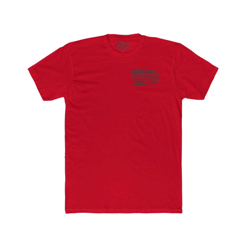 Bold graphic design on a Wicked & Riled T-Shirt by Printify, featuring a simple flag motif on a casual tee.