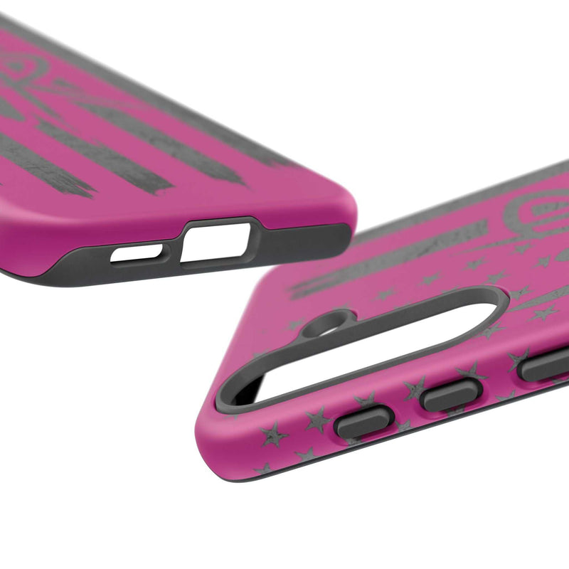 Pink 'WR' Flag Tough Phone Case by Printify, featuring a durable design and vibrant flag pattern on a smartphone.
