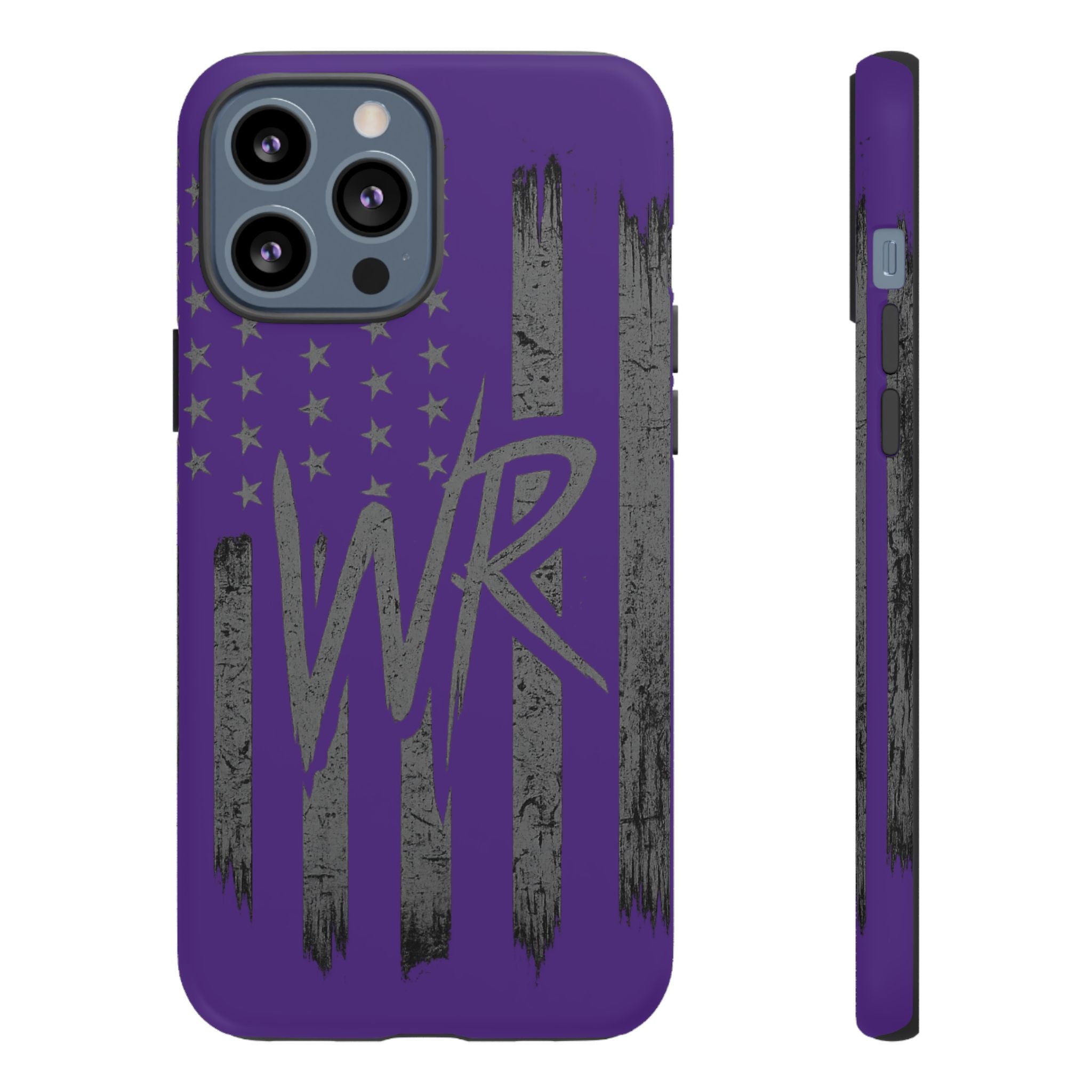 Purple 'WR' flag tough phone case by Printify, showcasing a durable design with vibrant colors and a secure fit for smartphones.