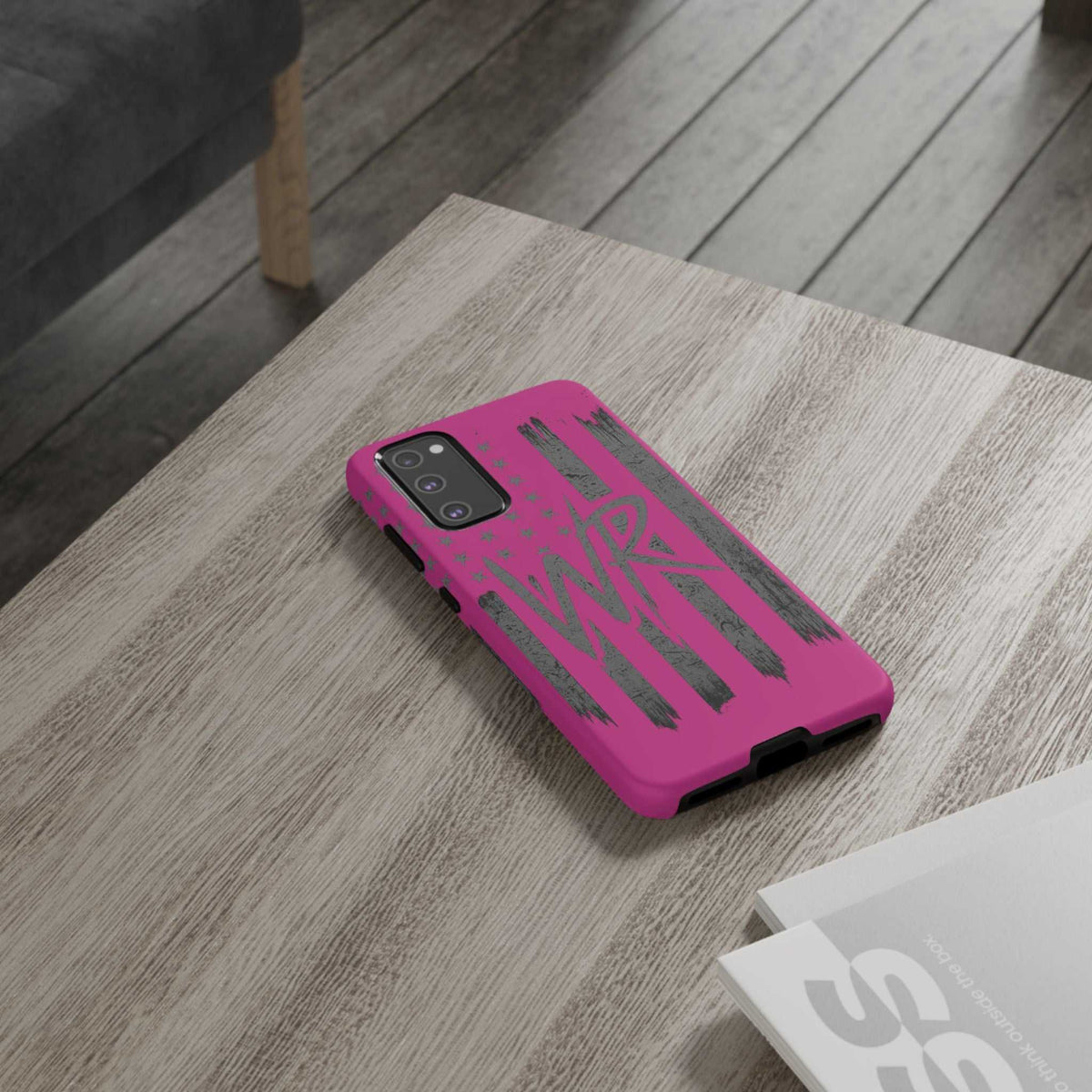 Pink 'WR' Flag Tough Phone Case by Printify featuring a durable design and vibrant flag graphics.
