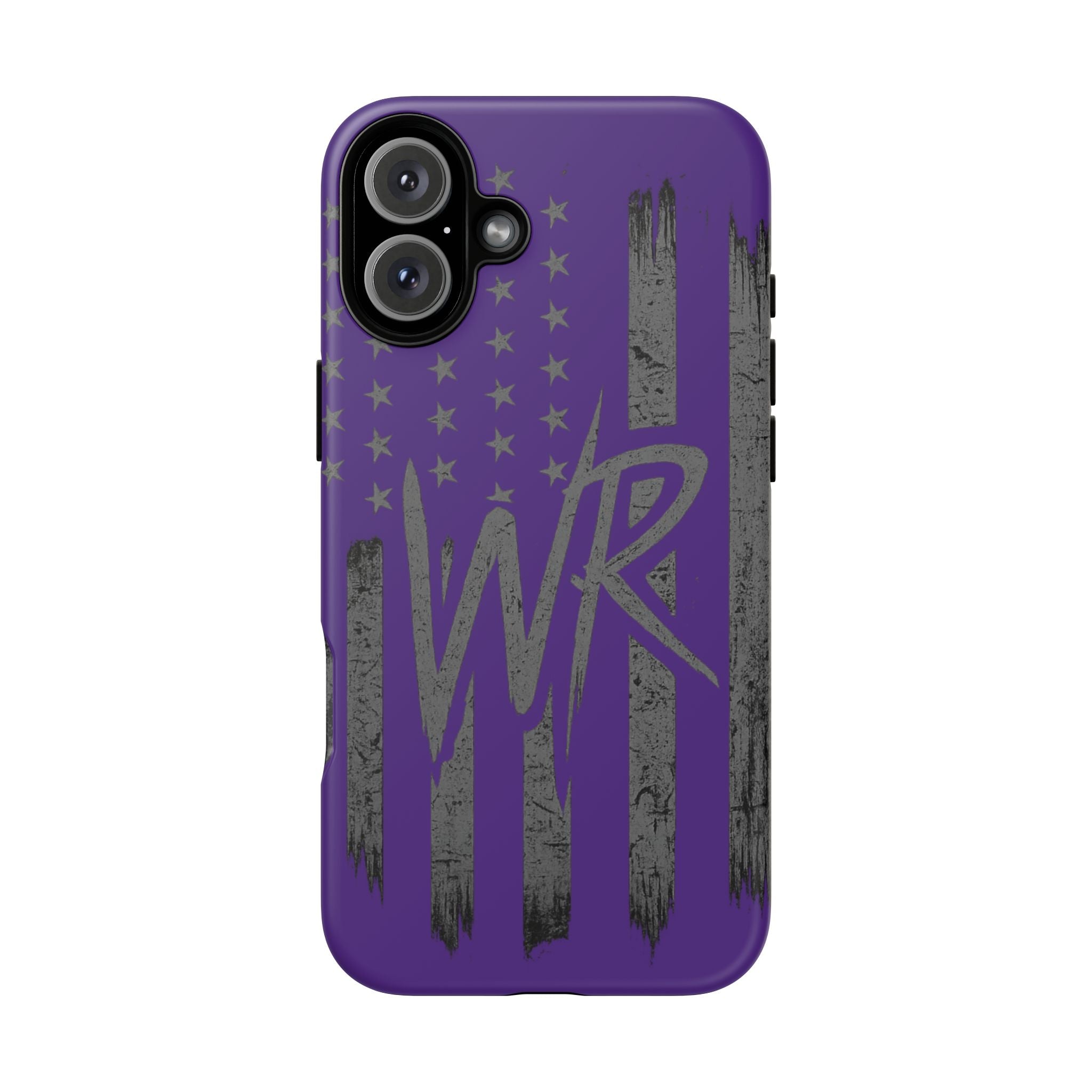 Purple 'WR' flag tough phone case by Printify, showcasing its durable design and vibrant color.