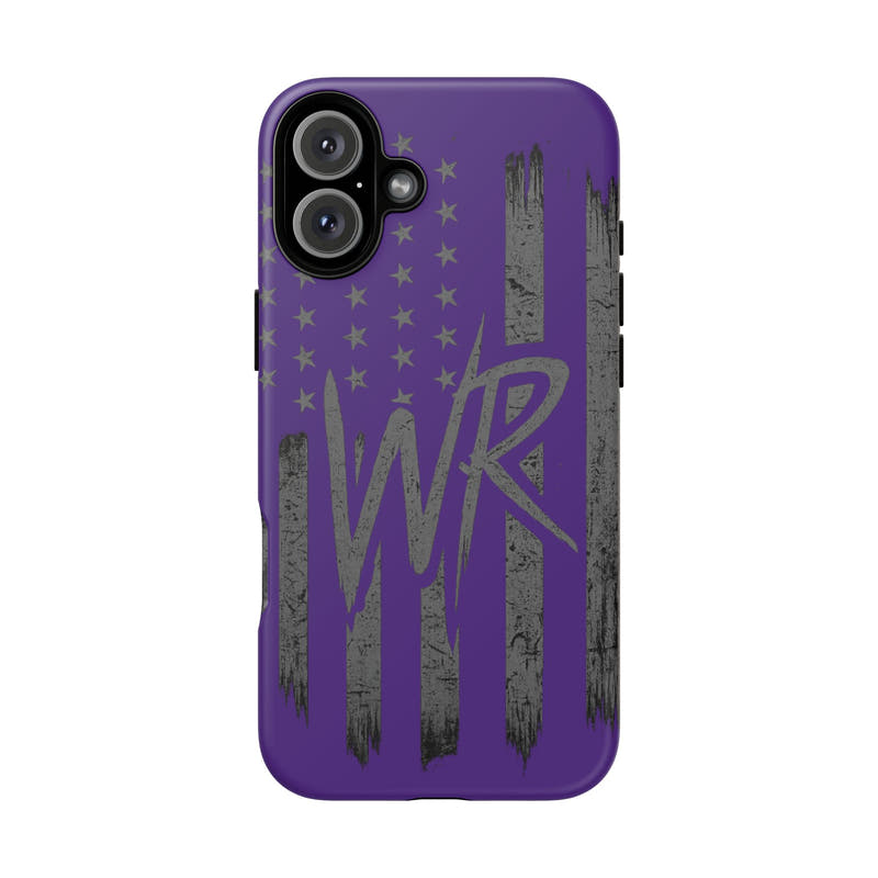 Purple 'WR' flag tough phone case by Printify, showcasing its durable design and vibrant color.