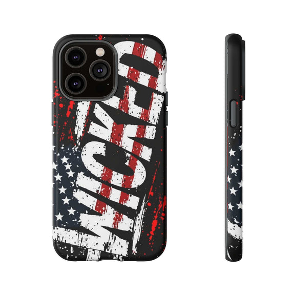 Distressed American Flag phone case featuring "VETERAN" graphic by Printify, showcasing rugged, patriotic design.
