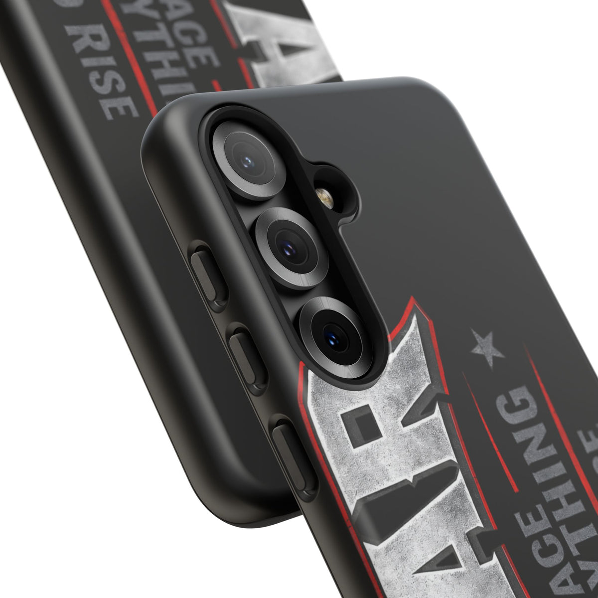Fear phone case by Printify featuring inspirational "Face Everything and Rise" design with a sleek finish.
