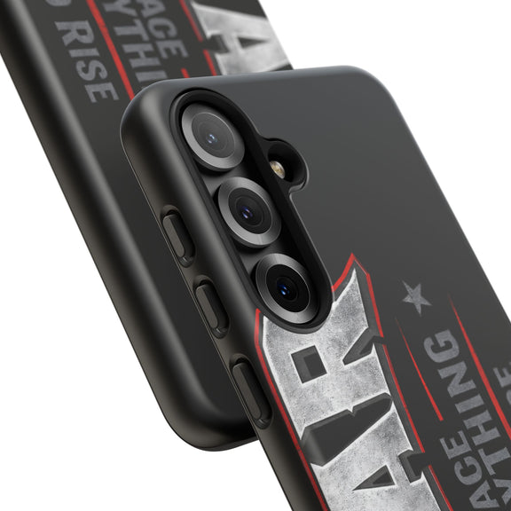 Fear phone case by Printify featuring inspirational "Face Everything and Rise" design with a sleek finish.